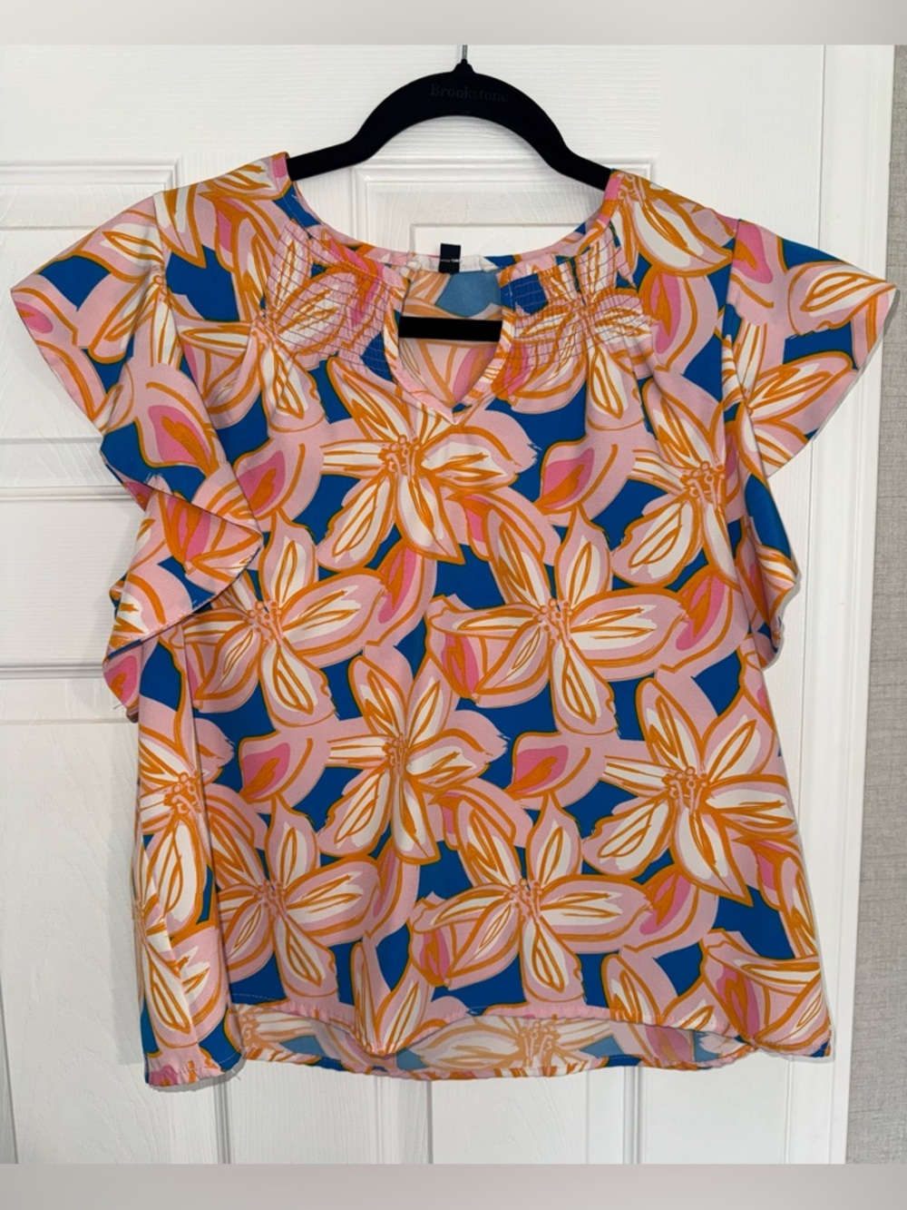Michelle McDowell Flutter Sleeve Top - Pink, Blue & Orange